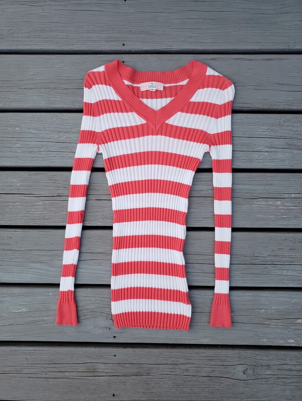 PINK Republic Striped Fitted V-Neck Long Sleeve Top Size X-Small